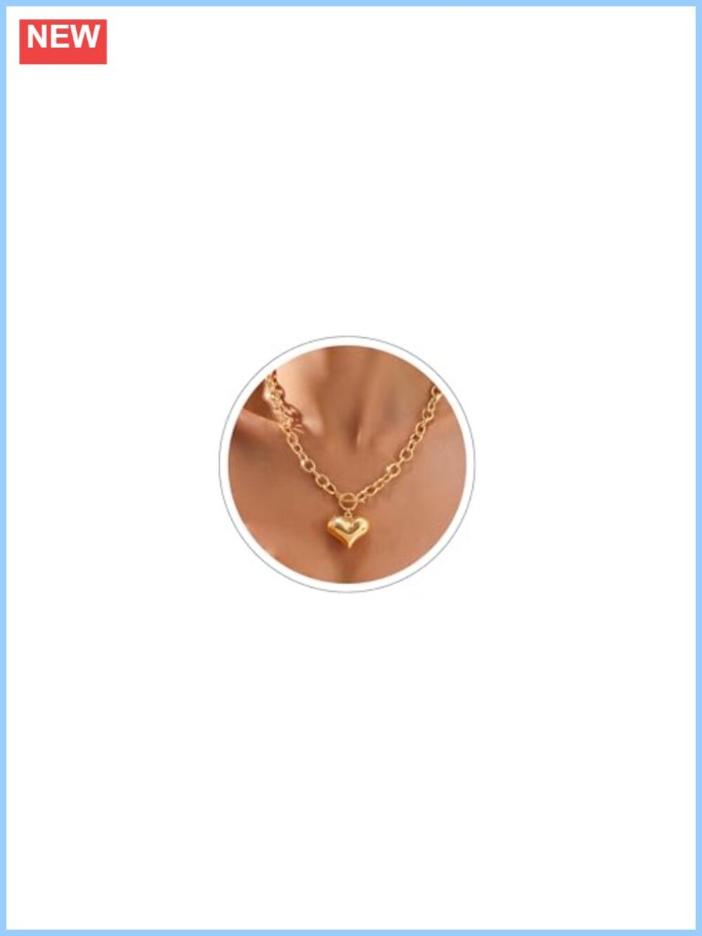 14K Gold Plated Chunky Heart Pendant Necklace Toggle Clasp 18"